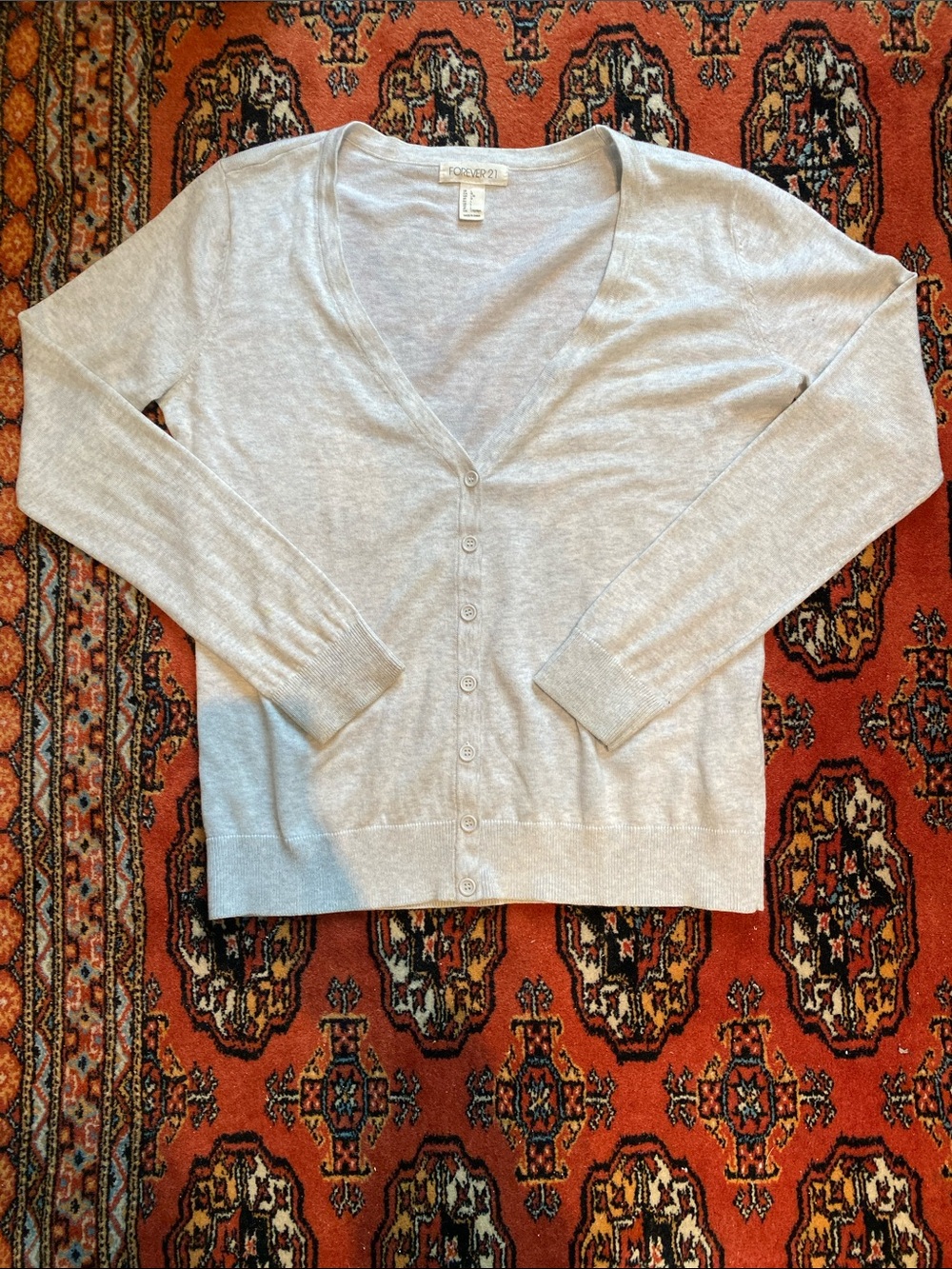 Forever 21 Light Gray Button-Front V-Neck Cardigan